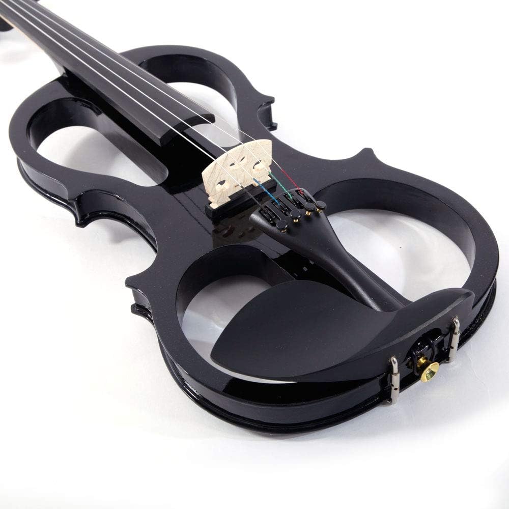 Electric Violin 4/4 Kit, Electric Violin 4/4 Full Size for Adults, Students,Beginner Violin Set with Case, Bow, Rosin, and Headphones,Black Violin