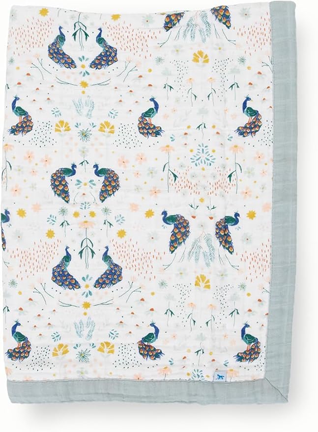 Little Unicorn Newborn Receiving Quilt | Ultra- Soft, Multi-Layered Muslin Fabric | Gift for Newborns & on-The-go (Peacock)