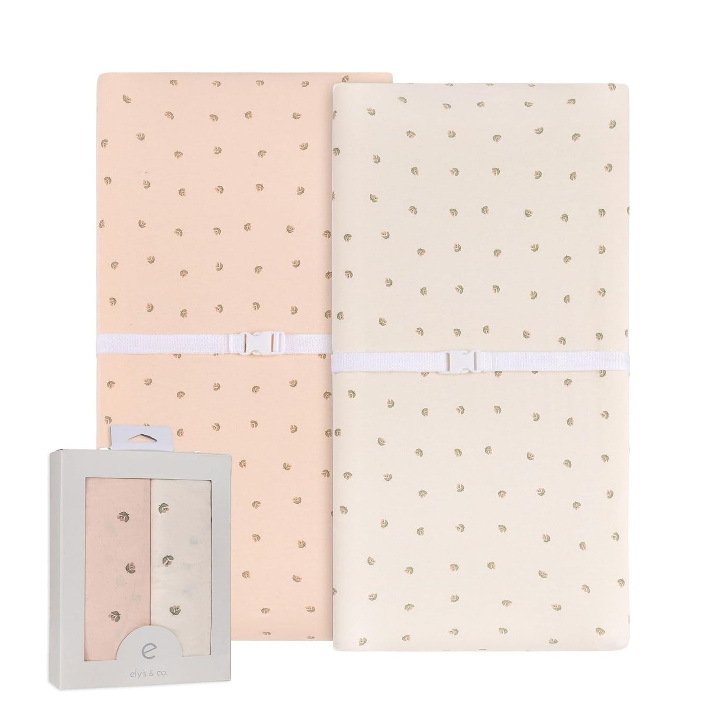 Ely’s & Co. Changing Pad Cover, Diaper Changing Table Sheets, 2 Pack, Cradle Sheet Set for Baby Girls, 100% Jersey Knit Cotton, Pink Vintage Floral Collection, 32”x16”x5”