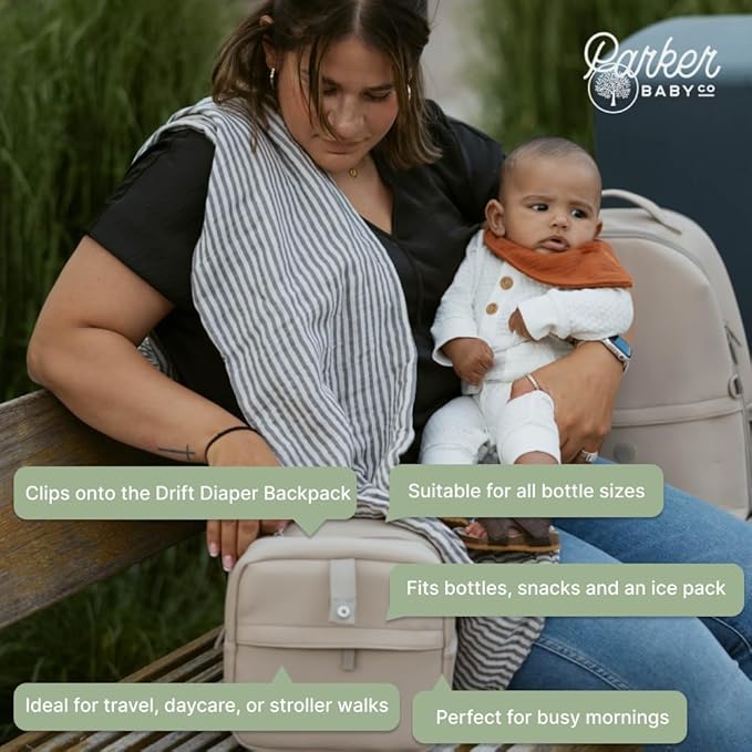 Parker Baby Drift Neoprene Insulated Baby Bottle Cooler | Soft & Waterproof Snacks & Breast Milk Cooler Travel Bag w/Insulated Interior | Attaches to Backpacks & Strollers | Modern & Neutral Colors