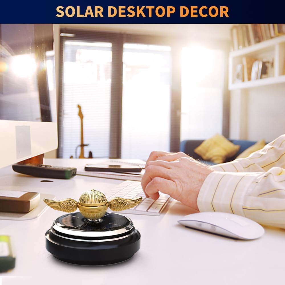 Car Air Freshener, Car Solar Energy Golden Fidget Spinner Toy with Swinging Wings for Car Interior Car Rotation Decoration Accessories, Powered by Sunshine Spinning Top Anxiety Gift for Men Boyfriend