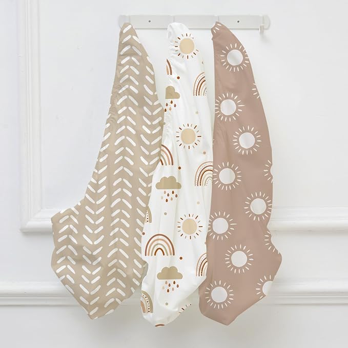 Baby Bassinet Sheets Girl Unisex - 3 Pack Safe Cradle Sheets Universal for Hourglass, Oval Rectangle Bassinet Mattresses (32" x 16") Cloud Rainbow