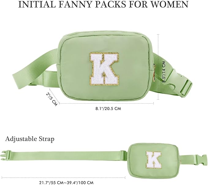 YOOLIFE Belt Bag - Women's Crossbody Fanny Pack in Green with Monogram