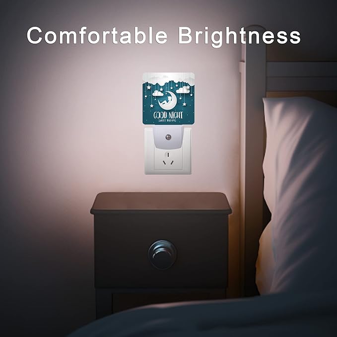 Good Night Night Light,Modern Romantic Future Dreams Night Lights Plug into Wall with Dusk to Dawn Light Sensors 0.5W Dim Night-Lights for Bedroom