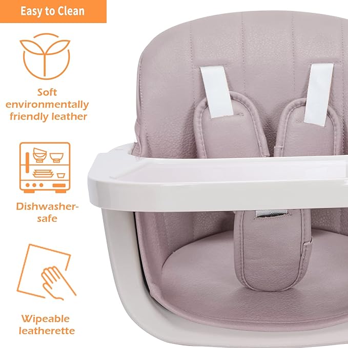 Mallify 3-in-1 Convertible Wooden High Chair, High Chairs for Babies and Toddlers, Baby High Chair with Adjustable Legs & Dishwasher Safe Tray, Made of Sleek Hardwood & Premium Leatherette, Pink