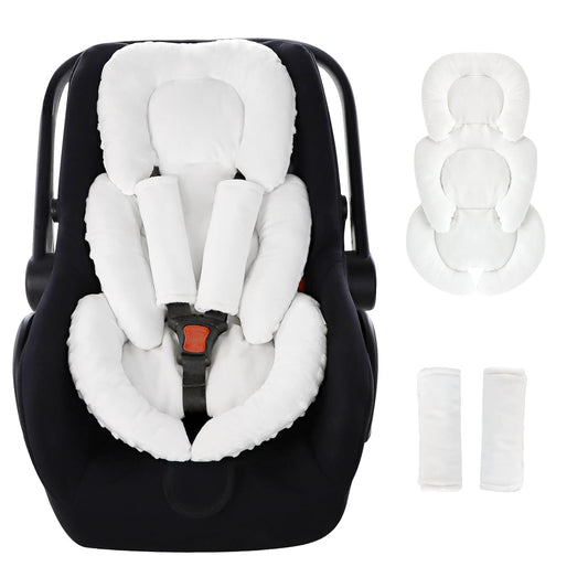 GFU Infant Car Seat Insert Head and Body Support, Reversible Newborn Insert for Carseat with Strap Pads, Soft Stroller Cushion Pillow Insert for Boys and Girls, Fits for Stroller, Swing, White