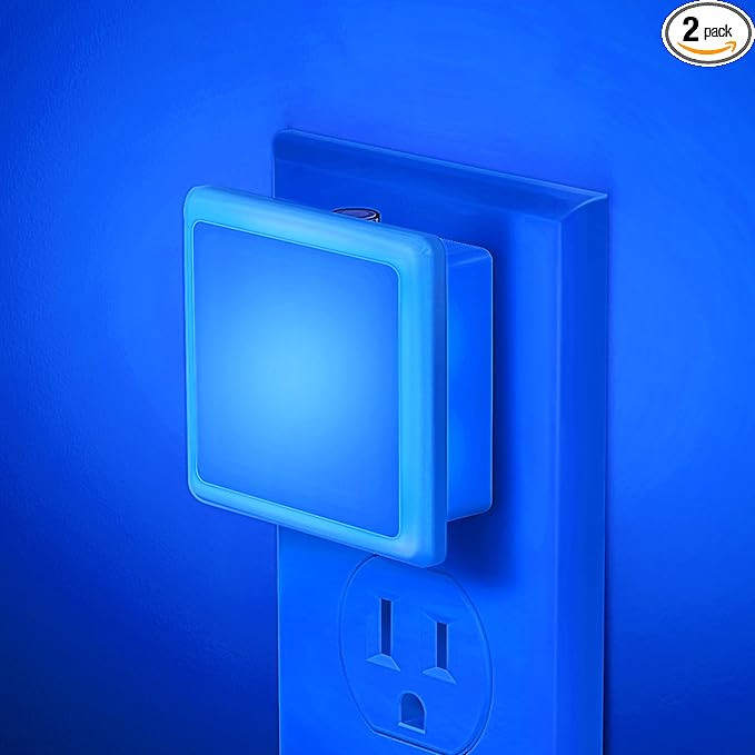 Blue Night Light,JandCase Blue Nightlight[2 Pack],0.3 Watt LED Night Light with Dusk-to-Dawn Light Sensor,Plug in Nitelight for Gaming Room,Bedroom,Corridor,Hallway,Non-dimmable