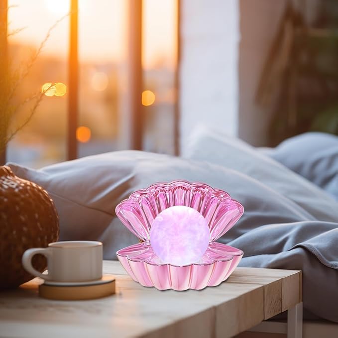 Shell Pearl Beach Themed Night Light, RGB 8 Colors Changing Mood Shell Pearl Lamps, Bedside LED Clamshell Portable Night Lights for Bar (Electroplating Powder)