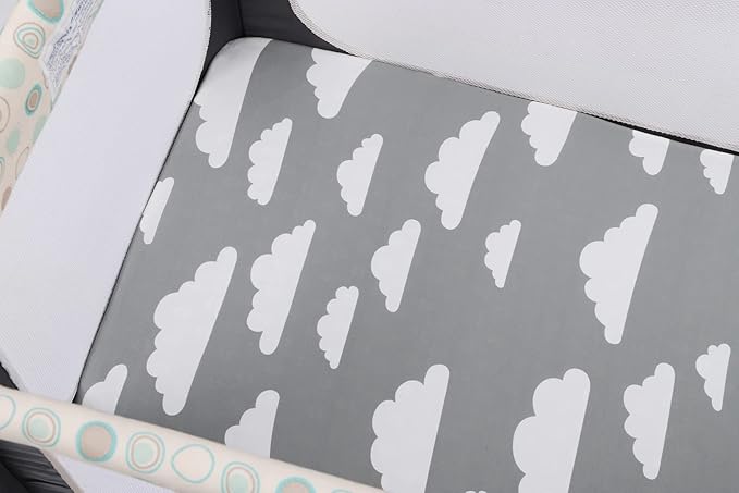 Onacosht Pack n Play Sheets 3 Pack for Baby Unisex, Stretchy Jersey Knitted Portable Mini Crib Sheets Playard Mattress Cover for Baby Boys and Girls, Clouds Stripes and Arrow Printing