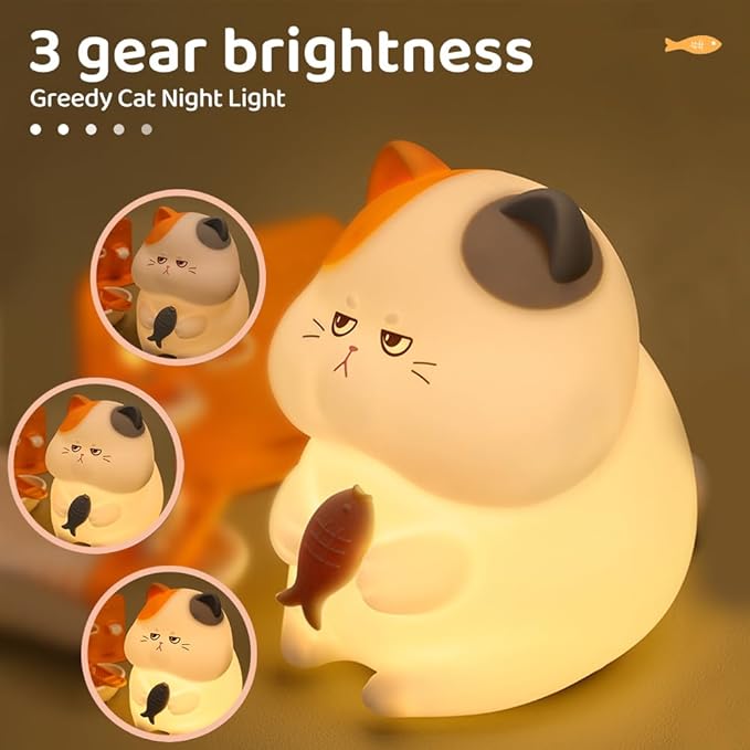 S NMT Cute Cat Silicone Night Light 7 Colors Changeable 3 Brightness Rechargeable Timing Sleeping Lamp Kawaii Cordless Night Lights for Kids Room Decor