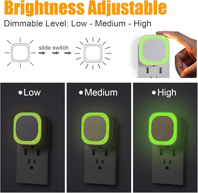 2 Pack Green Night Light, Dimmable Soft Glow & Indirect Reflection, Auto Dusk to Dawn Sensor, Plug in Nighlight for Home Bar, Game Room, Holiday Decor, Hallway, Bathroom, Toliet