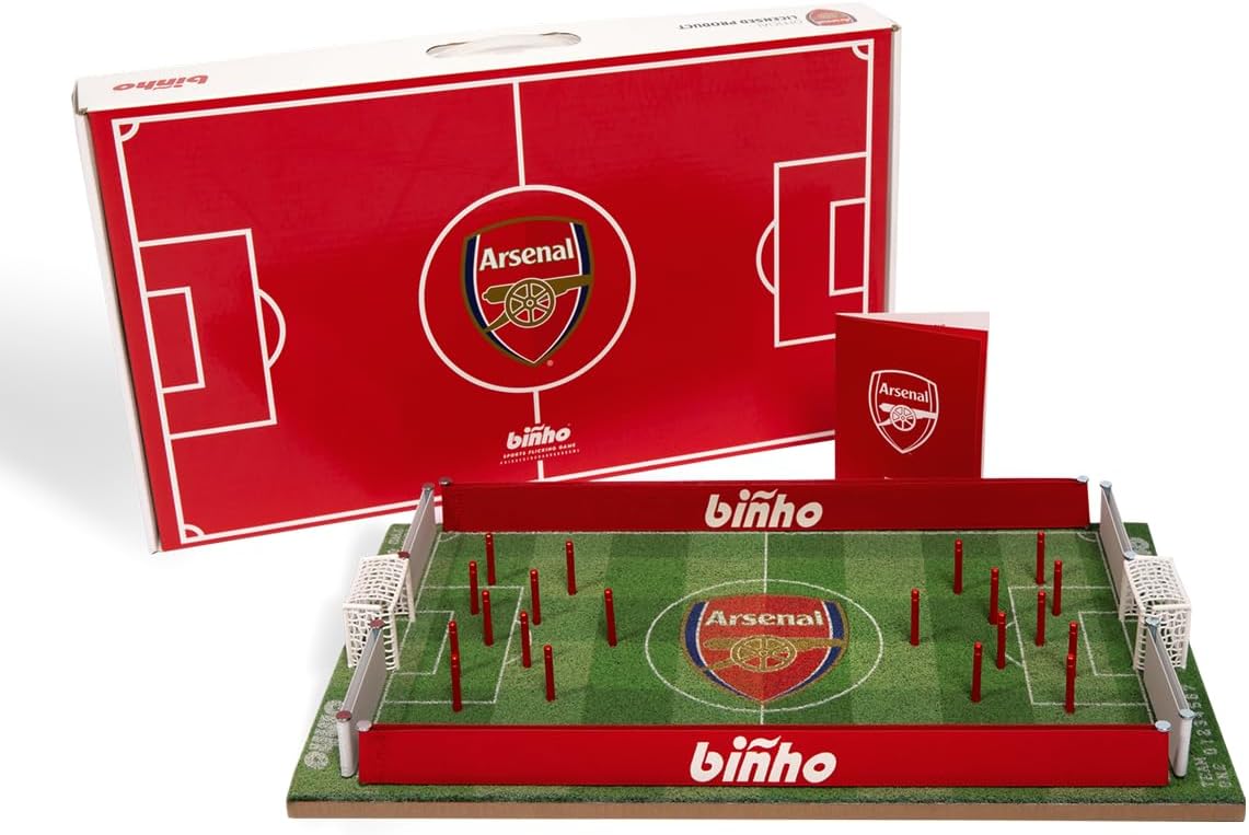 Binho Board Classic Board Game Arsenal Edition - 2-Player Fast-Paced Finger Flicker Pinball Family Board Games - Portable Tabletop Sports Game Set for Any Occasion