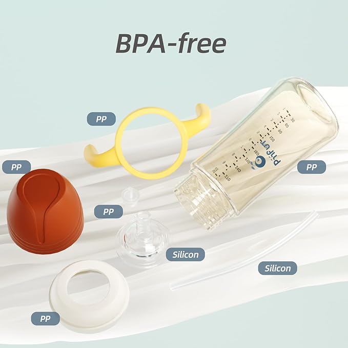 Piifur Sippy Cups for Toddlers 1-3 No Spill Straw with Handle Water Bottle 2 Pack 10 Ounce Green&Beige