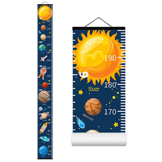 Baby Growth Chart for Wall - Height Chart for Kids Nursery Decor Wall Hanging Measurement Ruler with Black Wood Scroll Toddlers Room Decor Birthday Christmas Gifts for Boys Girls 79"X7.9" (Planets)