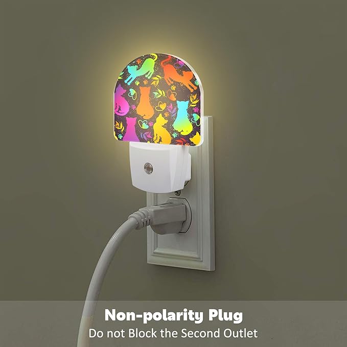 Colorful Cat Silhouettes Night Light, Cute Kittens Hearts and Paw Prints Dusk to Dawn Night Light Plug in,0.5w Energy Saving Sleep Friendly NightLight for Kids Boys Girls Home Decor