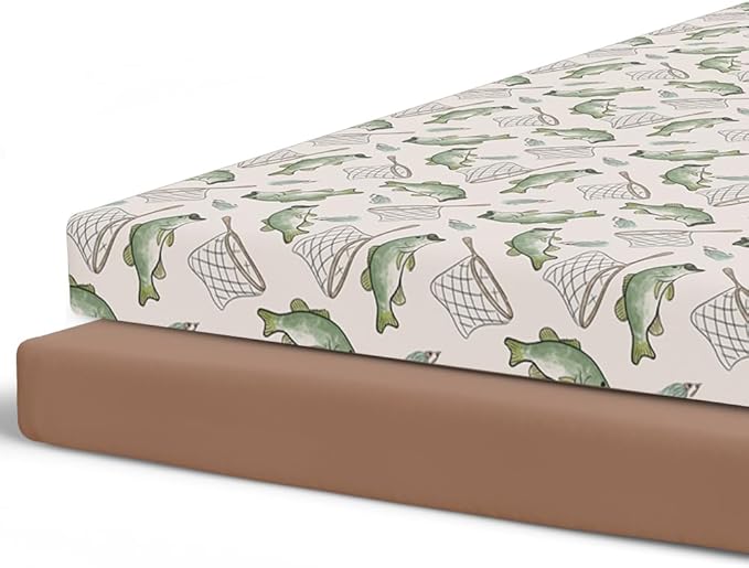 Pobibaby – 2 Pack Pack N Play Sheets and Mini Crib Sheets, Premium Fitted Pack N Play Sheets for Standard Playards and Mini Cribs – Ultra-Soft Jersey Knit, Safe and Snug for Baby (Gone Fishing)