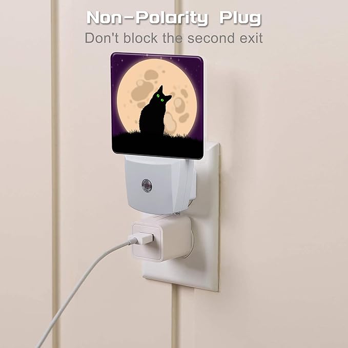 Halloween Spooky Black Cat Night Light Plug into Wall, Cat sit on Moon Dusk to Dawn Night Light,0.5w Energy Saving Sleep Friendly Nightlights for Kids Boys Girls Home Decor