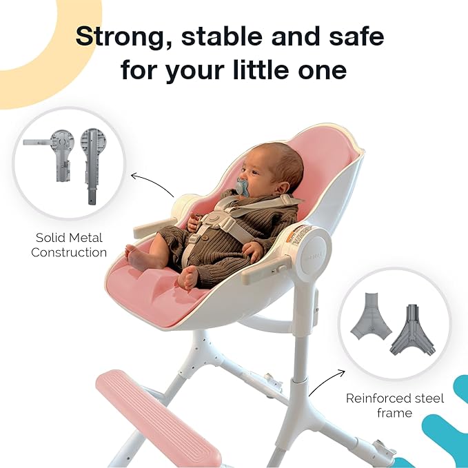 ORIBEL Cocoon Z High Chair & Baby Lounger | Perfect High Chair for Toddlers/Newborns | Glides Easily on All Surfaces | Secure Locks | Convertible Chair for Napping & Feeding (Cotton Candy Pink)