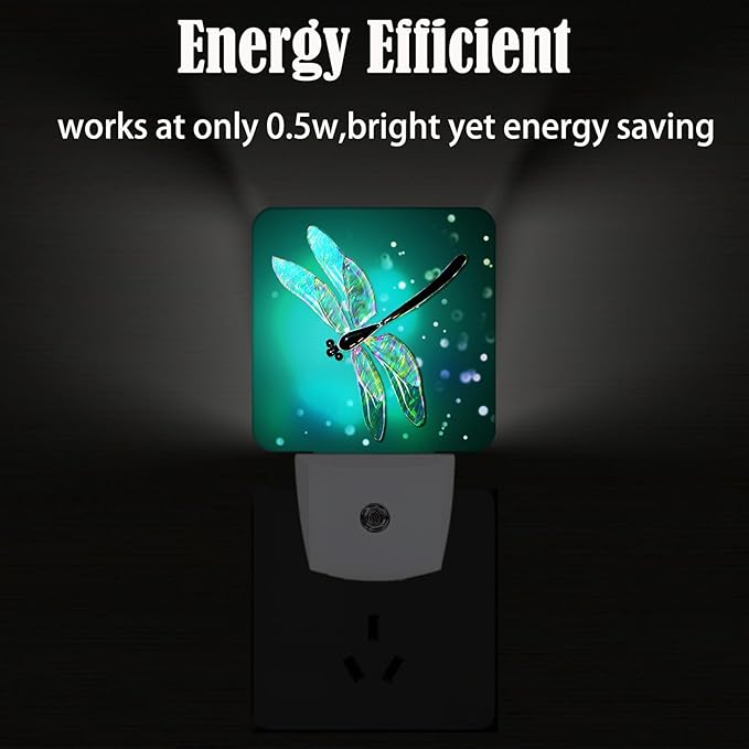 Green Dragonfly Night Light,Plug Into Wall Decor for Stairway,Hallway,Kitchen,Dusk to Dawn Sensor Nightlights for Boys/Girls/Women/Men Room Gifts