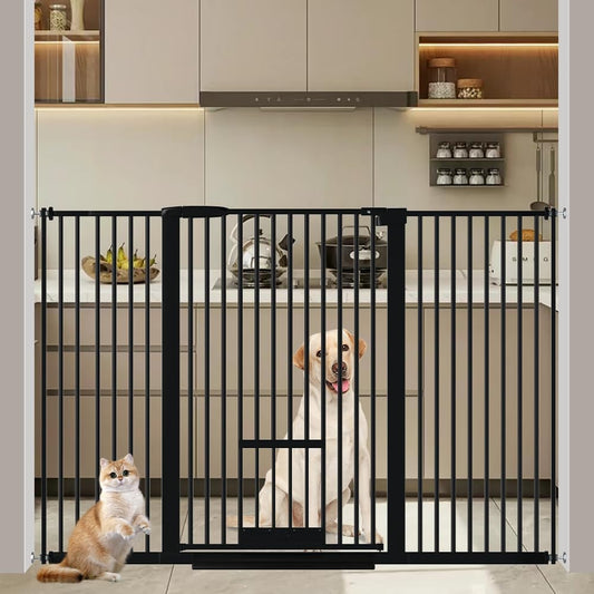40.55" Tall 1.37" Ultra Narrow Spacing Dogs Pets Baby Gate with Door for Doorway Cat Safety Proof Indoor 30.12-61.61" Extra Wide Puppy Pressure Mounted Black Metal Hallway