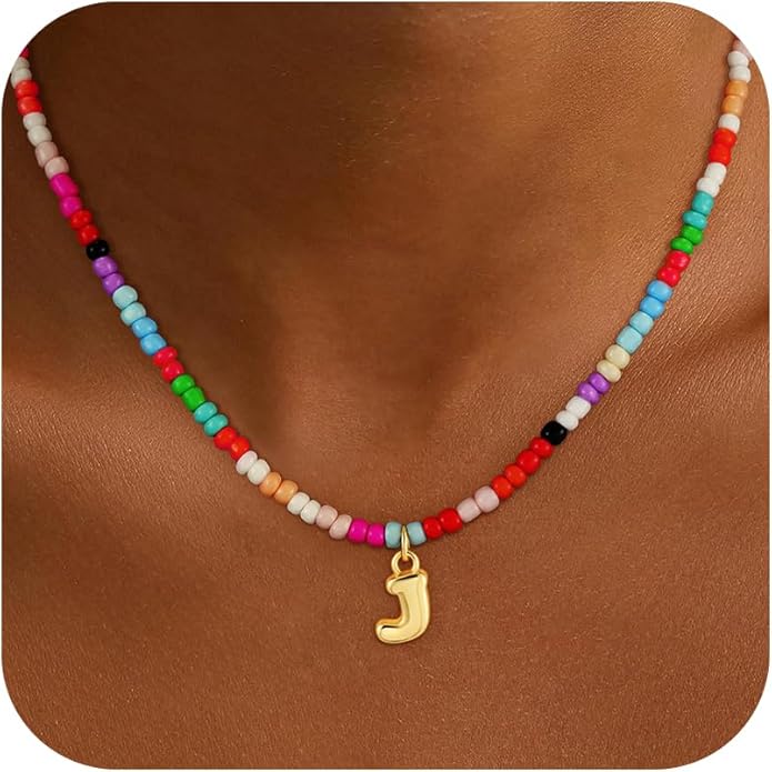 Bubble Colorful Initial Necklaces for Women Girls Kids - Teen Girls Gifts Trendy Bubble Beaded Initial Necklace Cute Letter Birthday Gifts Choker Necklace for Women Girl Kids Jewelry