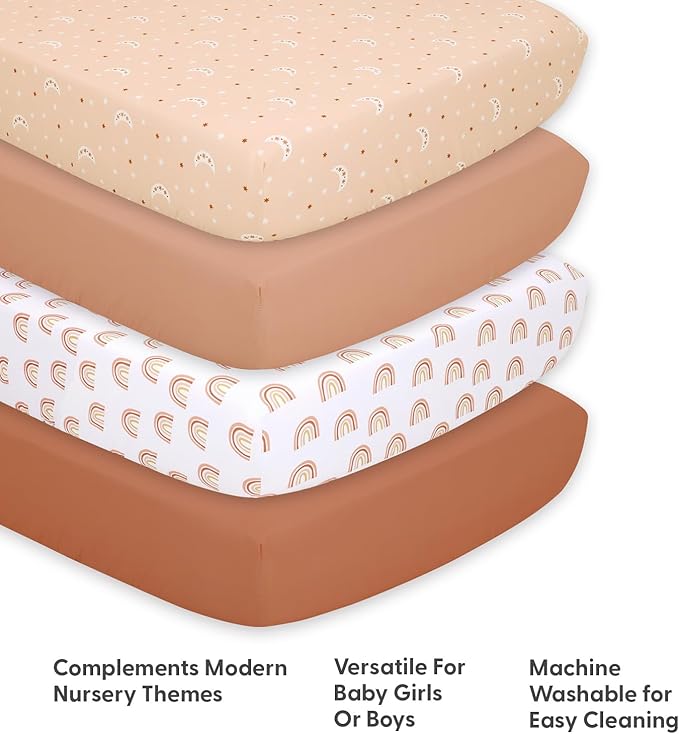 The Peanutshell 4-Pack Fitted Crib Sheet Set - Super Soft & Breathable Baby Girl or Boy Crib Sheets, Nursery Decor, Fit for Standard Mattress Cover- Boho