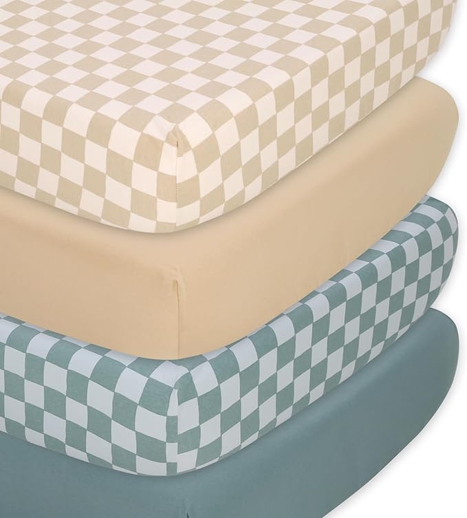 The Peanutshell Baby Organic Bassinet Sheets 4-Pack for Boy or Girl - Ultra Soft & Rectangle Unisex Baby Sheet, 100% Jersey Cotton, Fitted Covers for Crib, Halo Bassinet Mattress