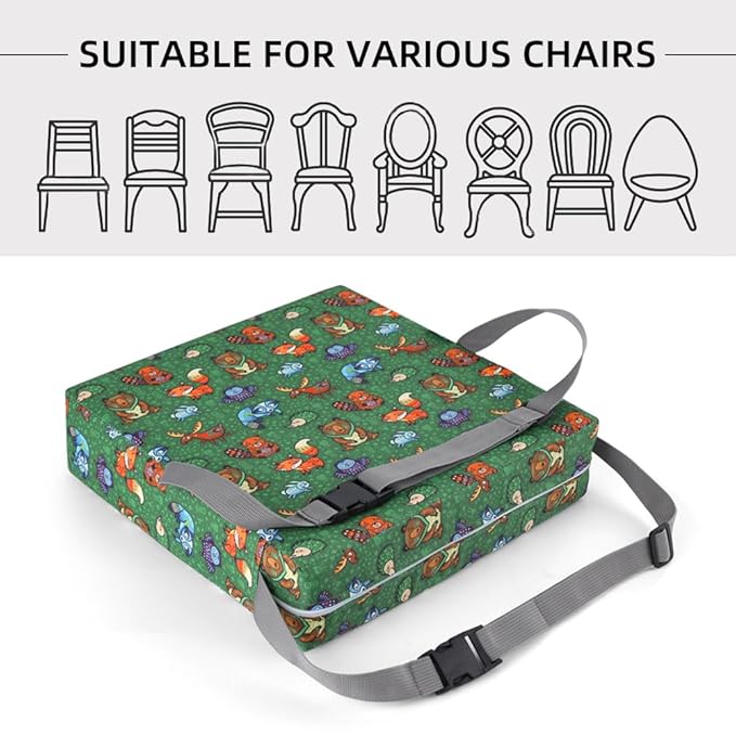 Zicac Portable Toddler Booster Seat for Dining Table, Safer Non-Slip Kids Booster Seat with Double Adjustable Straps, Washable Detachable Strong Support Increasing Cushion for Child (Animal Green)
