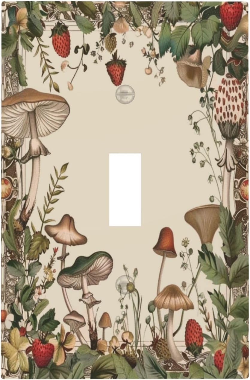 Decorative Switch Covers Plate Rustic Mushroom Garden Red Strawberry 1 Gang Wall Plate Unique Single Toggle Wall Cover Plate Electrical Light Switch Plate Faceplate for Bedroom Decor