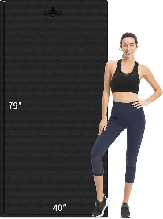 Hatha Yoga Extra Long TPE Yoga Mat 79" x 40” x 1/2" Thick Non-slip Exercise Mat for Home Gym Use, Yoga, Pilates, Fitness & Workouts