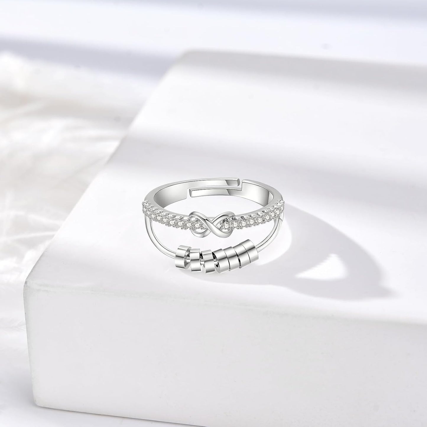 INFUSEU Funny Spinner Fidget Rings for Women Girls Anti Anxiety Stress Worry, Adjustable Size