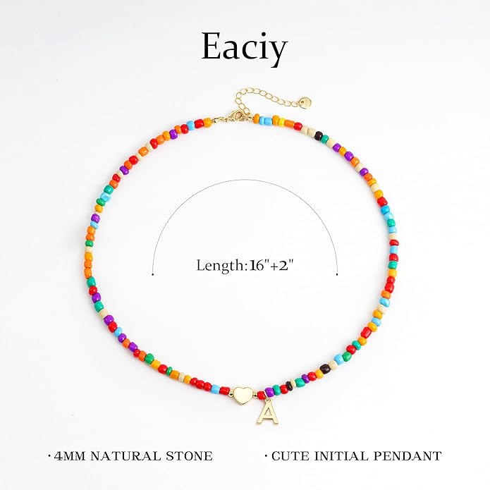 Colorful Initial Necklaces for Girls Women Kids - Teen Girls Gifts Trendy Beaded Initial Necklace Dainty Letter Gifts Choker Necklace for Girl Jewelry