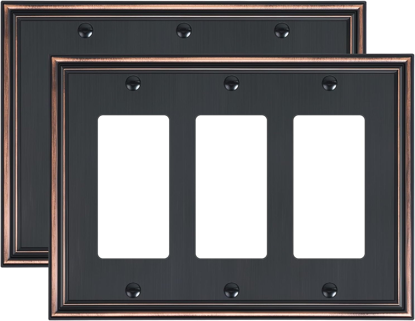 2-Pack Decorative Tripple Decorator Outlet Cover Plate, Durable Zinc Alloy Aged Bronze Wall Plates for Electrical Outlets, Receptacle, GFCI Outlet, Dimmer Switch, 3-Gang, Corrosion Resistant