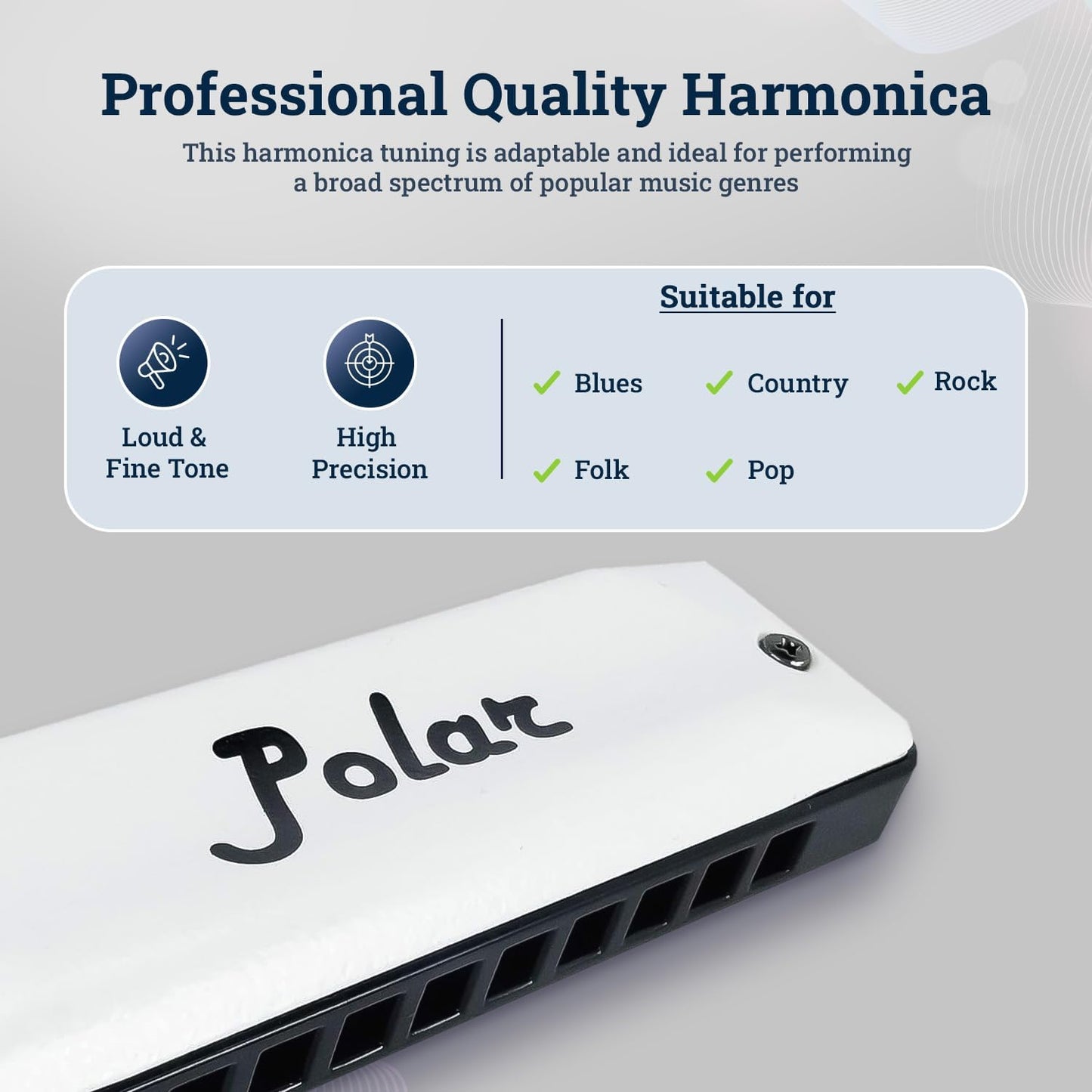 Harmo Polar Diatonic Harmonica Key of Db - 10 Holes 20 Notes, Blues Harp Mouth Organ With Case, Phosphor Bronze Reeds, Suitable for All Genres, Harmonica for Kids, Adult, Beginners & Professionals