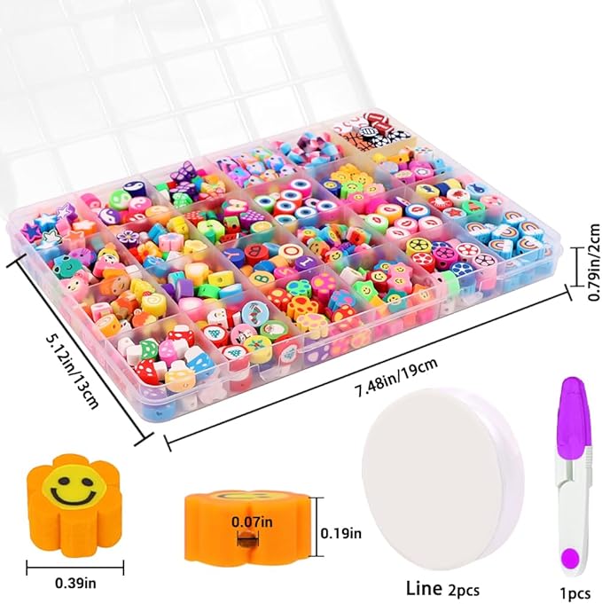 JOICEE 480PCS Fruit Flower Polymer Clay Beads, 24 Style Cute Heart Mushroom Clay Beads Charms for Jewelry Necklace Earring Making, DIY Bracelet Making Kit Accessories for Women Girls