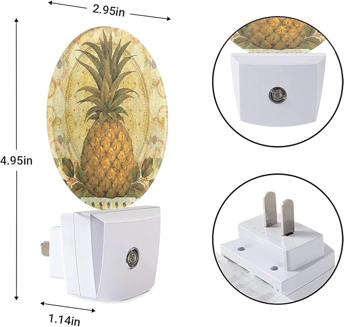 EKOBLA Boho Pineapple Night Light Summer Cute Fruits Pattern Night Lights Plug into Wall with Smart Light Sensor Home Indoor Bedroom Kitchen Decor LED Plug-in Nightlights