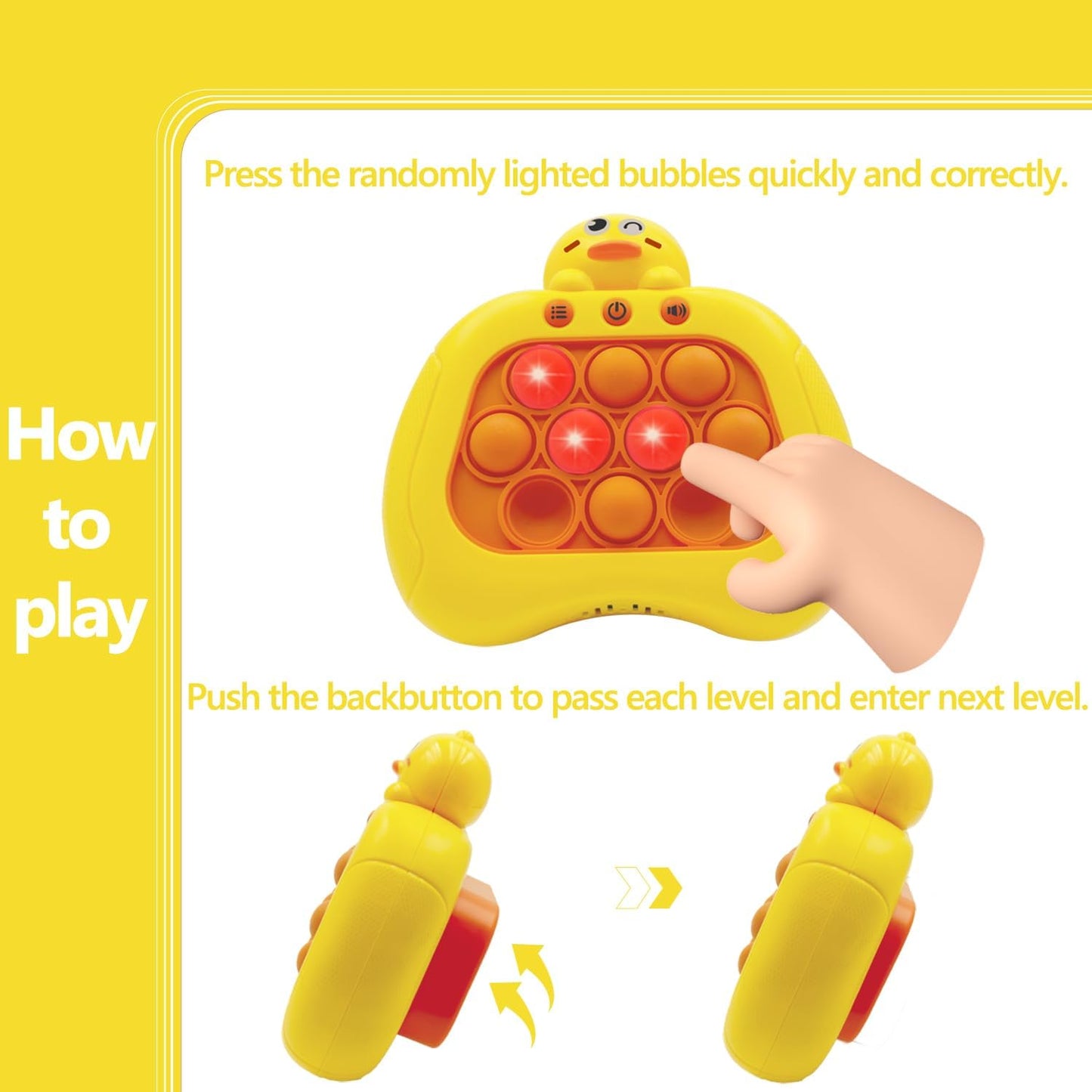 Quick Push Pop Game Fidget Toys Pro for Kids Adults, Handheld Puzzle Game Machine, Squeeze Poppet Sensory Fast Push Bubble Toy,Party Game,Birthday Gitfs Duck