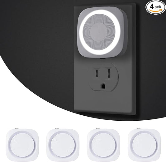 LED Night Lights Plug into Wall, Indirect Soft Dimmable Night Light with Dust to Dawn Sensor, White Nightlight for Bedroom,Bathroom,Kitchen,Stairs,Hallway,Travel, 4 Packs, White