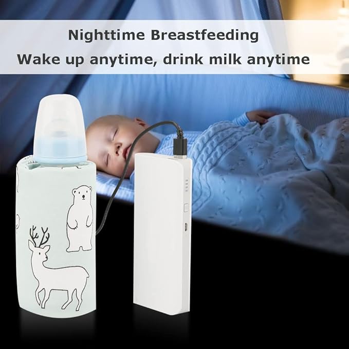 Portable Bottle Keep Warm, USB Travel Milk Heat Keeper, Baby Bottle Keep Warmer for Car Tavel, Storage Cover Insulation Thermostat(Bear)