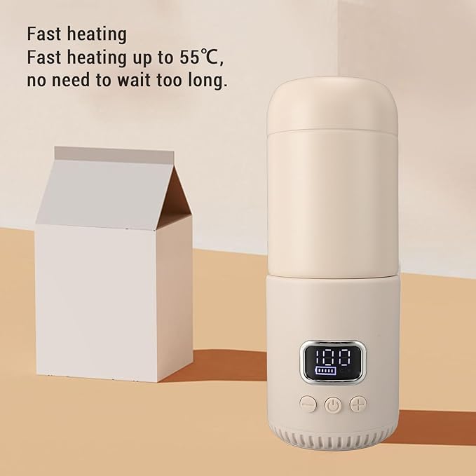 Portable Milk Warmer for Travel, 400ML Large Capacity Portable Bottle Warmer, Electric Hot Water Boiler for Breastmilk On The Go, Temperature Control 37℃ to 55℃
