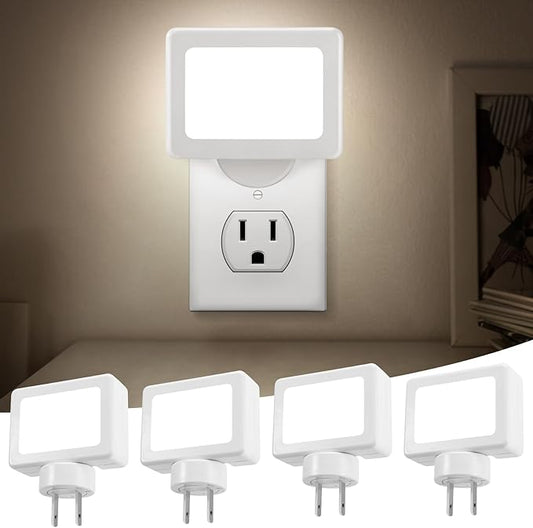 4-Pack LED Night Light Plug in with Adjustable 180° Swivel Head, Dusk to Dawn Auto On/Off, Daylight 5000K 100LM, for Kitchen Counter, Desk, Staircase, Hallway, BathroomNon-Dimmable
