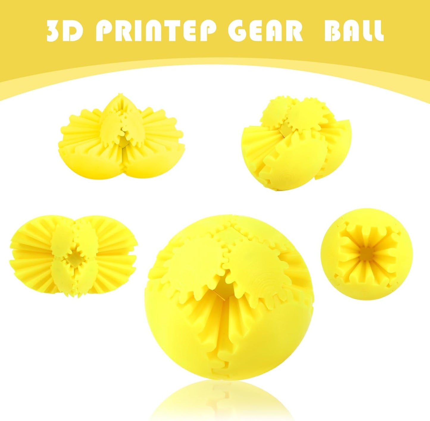 MerryXD Gear Ball Fidget Toy,GearSphere Desk 3D Printed Perfect for Stress and Anxiety Relaxing Fidget Toy Gear Fidget Sphere Activity Gear Ball for Adults Grow in The Dark Yellow