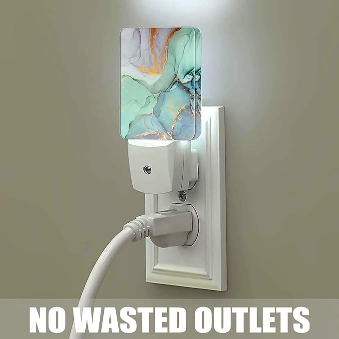 Green Marble Dusk to Dawn Night Light, Auto Sensor Lamp Home Indoor Stairway Kitchen Corridor, Night Lights Plug into Wall Decor, Boys Girls Women Men Room Gifts