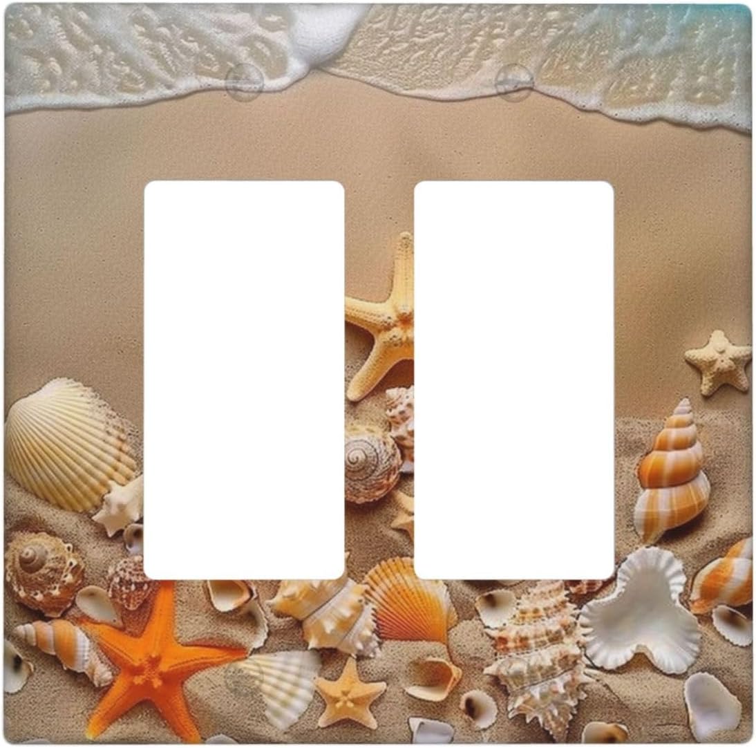 Decorative Outlet Covers Beachy Sea Ocean Seashell Starfish 2 Gang Wall Plate Double Rocker Two Switch Wall Cover Plate Light Switch Cover Plate Faceplate for Bedroom Home Decor