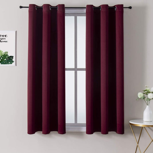 ChrisDowa Small Window Curtains 50 inches Long for Bedroom - Grommet Short Thermal Insulated Room Darkening Curtains for Kitchen (2 Panels, Burgundy, 29 x 50 Inch)
