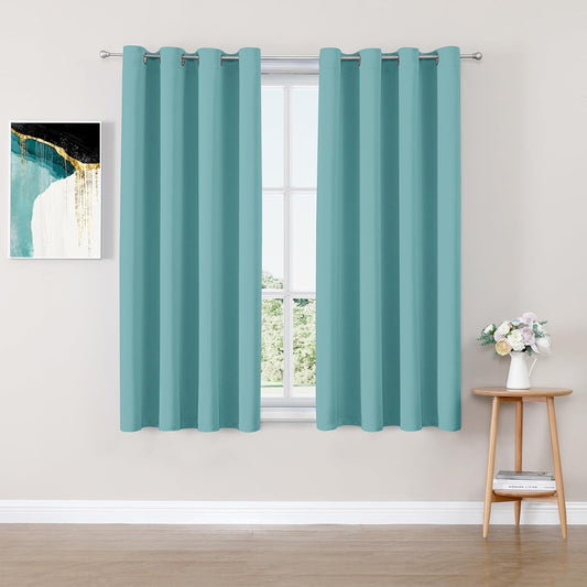 ChrisDowa Blackout Curtains 54 inches Long for Bedroom - 2 Panels Set Grommet Thermal Insulated Room Darkening Curtains for Living Room (Aqua, 52 x 54 Inch)