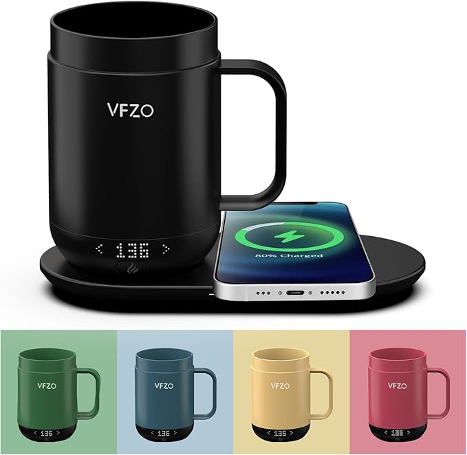 16Oz Temperature Control Smart Mug, Self Heating Coffee Mug LED Display, 180 Min Battery Life - Hot up to 149℉ Fast Wireless Charger Base Improved Design coffee serving sets mug(16oz, Black)
