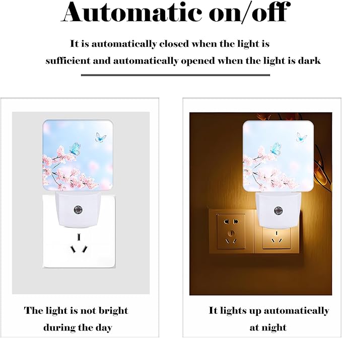 Groovy Butterfly and Flower Night Light,Plug Into Wall for Boys Girls Bedroom Decorative Square Night Light Lamp 0.5w Sleep Friendly
