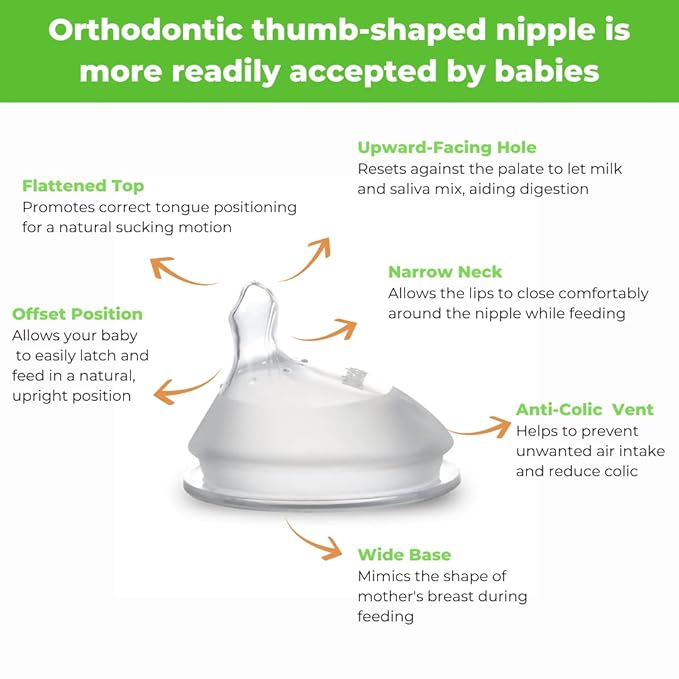Haakaa Generation 3. Silicone Baby Bottle Nipples, Orthodontic, Anti-Colic, Wide Neck, 100% Medical Grade Silicone, Fit All Haakaa Baby Bottles, 2 PK (Size M)