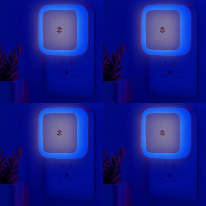 Night Lights Plug into Wall - 4-Pack Blue Nightlight Smart Dusk to Dawn Sensor Plug in LED Lighting, Safe Auto-On/Off Lamp for Kids Adults Home Living Room Kitchen Bedroom Bathroom Toilet Hallway